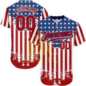 Camiseta de Béisbol de Poliéster Sublimada Personalizada con la Bandera Estadounidense, Unisex, con Botones, Malla, para Adultos, Dos Tonos, de Alta Calidad, Talla Grande - Product Image 1