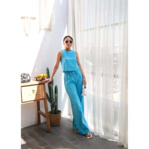 Conjunto de Dos Piezas de Blusa y Pantalones - Azul - Product Image 1