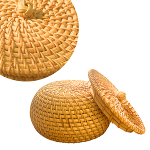 Organisateur de maison polyvalent Panier en rotin avec couvercle Idéal pour ranger les fournitures de bureau et les documents - Product Image 1