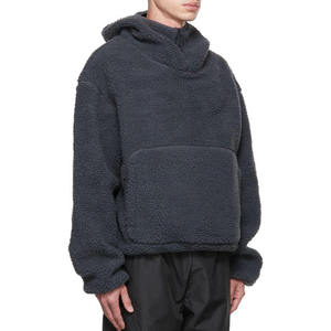 Sweat à capuche en polaire Sherpa à fermeture éclair OEM pour hommes, manches longues, coudes, poche avant, sweat à capuche en polaire personnalisé - Product Image 2