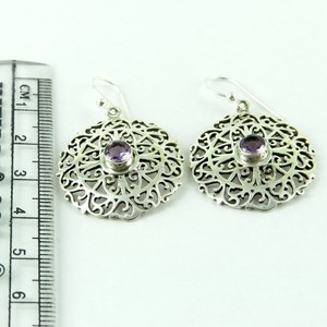 Magnifique!! Boucles d'oreilles rondes violettes en argent Sterling 925, améthyste 925, bijoux en argent 925 en ligne - Product Image 4