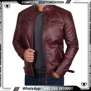 Qualité supérieure Veste décontractée pour homme à col montant coupe ajustée en faux cuir Veste de motard - Product Image 5