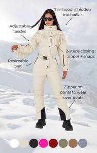Combinaison de ski isolée avec laine et tissu extensible, combinaison de ski une pièce, tenue de neige chaude pour le ski et le snowboard - Product Image 4