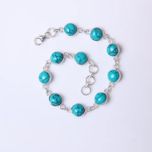 925 Sterling Silver Turquoise Gemstone Tennis <b>Bracelet</b> <b>Boho</b> Style Classical Handmade Women's Jewelry Gift for Women - Product Image 2