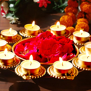 Handcrafted Brass 12 inch Diya Urli Set Ethnic Indian Decorative Oil Lamps for Festivals & Spiritual Use - Product Image 4