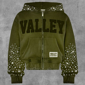 Streetwear personnalisé recadrée Boxy 450 g/m² en éponge française délavé au soleil strass à l'acide sweat à capuche zippé en coton mélangé - Product Image 1