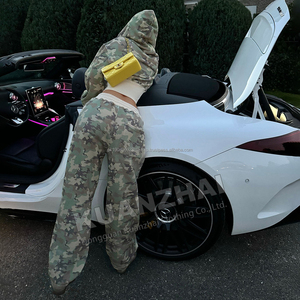 Conjunto de Chándal de Camuflaje para Mujer, Sudadera Corta con Cremallera y Pantalones Deportivos Acampanados, Fabricante - Product Image 3