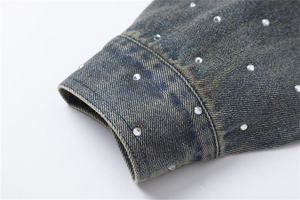 Popular alta calidad Casual lujo mujer perla corto Denim Tops abrigo azul manga larga Mujer Chaquetas de mezclilla - Product Image 4