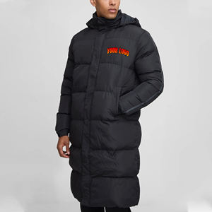 Veste bomber longue en polyester/coton pour homme, logo brodé personnalisé, fermeture éclair intégrale, imperméable, rembourrage épais, capuche, style streetwear, OEM/ODM - Product Image 6