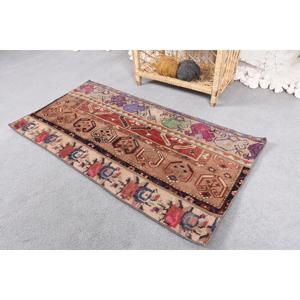 Turkish Vintage Small Rug 1.8x3.5 ft, <b>Brown</b> <b>Wool</b> Rug - Product Image 3