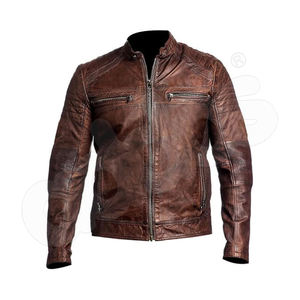 Chaqueta de motorista para hombre recién llegada en cuero genuino de colores personalizados negro y marrón de exportación de Pakistán - Product Image 1