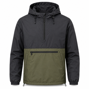 Custom <b>Men's</b> <b>Half</b> <b>Zip</b> Windbreaker <b>Jacket</b> 100% Polyester Waterproof Hooded Pullover Streetwear Outdoor OEM ODM Private Label Bulk - Product Image 1
