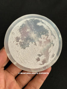 Selenite Carved Charging Plate Feng Shui Style Gemstone Hand Engraved Technique Selenite 3 inch Plate - Product Image 3