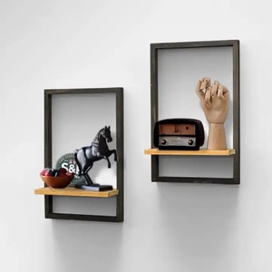 Modern Metal Wall Shelf with Wooden Base Floating Wall Mounted Display Shelf <b>Decorative</b> Wall Storage Shelf for Living Room - Product Image 3