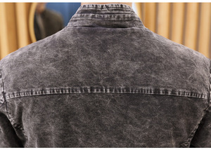 <b>Men's</b> Autumn Vintage Style <b>Denim</b> <b>Jacket</b> Stand Front Embroidered Khmer Motorcycle Design Zipper Closure Completed Product - Product Image 3