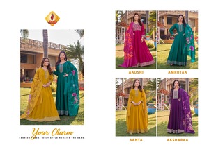 Ensemble Kurti et Dupatta traditionnel en viscose pure et soie Vichitra avec broderie et imprimé feuille d'or, prêt-à-porter pour mariage, style Maruti, très demandé - Product Image 6