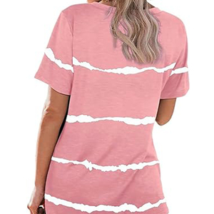 เสื้อยืดแขนสั้นลายทางคอวีลำลองของผู้หญิงเสื้อยืดสีเทาสีทึบปักออกแบบทำโพลีเอสเตอร์ผ้าใบวัสดุโลโก้ - Product Image 5