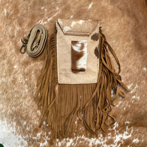 Gran oferta, bolso móvil cruzado con flecos grandes de piel de vaca hecho a mano para mujer, bolso de teléfono móvil Concho de cuero genuino occidental para mujer - Product Image 4
