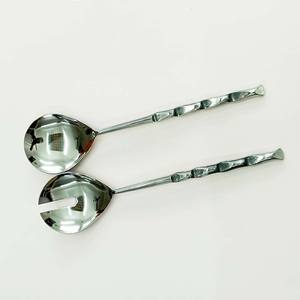 Nouveau Unique Haute Qualité Argent Poli Salade Serveur Cuillère et Fourchette Ustensiles De Service Forme Carrée Fin Poignée Couverts - Product Image 6