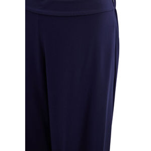 Navy Blue Knitted Wide Leg <b>Trouser</b> Skirt High <b>Elasticated</b> Back <b>Waist</b> Casual Breathable - Product Image 2