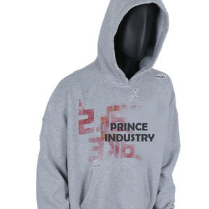 Sudadera con Capucha de Alta Calidad, Estilo Holgado, de Algodón Grueso, con Estampado Puff, Diseño Desgastado y Apliques para Hombre - Product Image 6