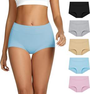 Shorts pour femmes, culottes, sous-vêtements en coton, taille mi-haute, respirant, tissu doux, ajustement confortable, imprimé uni, sous-vêtements de tous les jours - Product Image 1