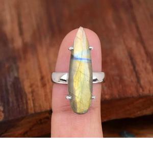 Natural Labradorite Teardrop Prong Set <b>Ring</b> 925 Sterling Silver Handmade Boho <b>Statement</b> Jewelry Unique Wedding and Anniversary - Product Image 1