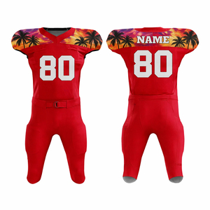 Uniforme de football américain rouge personnalisé 2026 avec motif flamme sur les épaules – Ensemble maillot personnalisable avec nom et numéro - Product Image 6