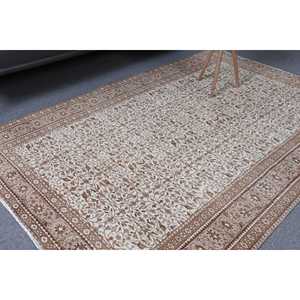 4.8x7.3 ft Turkish Rug <b>Brown</b> Southwestern Vintage <b>Wool</b> Patchwork Rug with Latex Backing Eco-Friendly Home Decor - Product Image 1