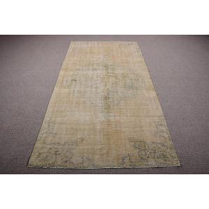Tapis turc 4x7,8 pieds, tapis vintage, tapis persan en laine jaune et bleu - Product Image 1