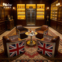 Fauteuil Club Aviateur de Luxe Union Jack en Cuir Vintage et Aluminium Riveté pour Bureau Créatif et Bar Thème