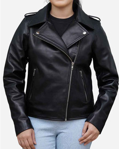 2025 veste en cuir de mouton véritable de haute qualité pour femmes recadrée avec ceinture à glissière personnalisée manteau de moto de haute qualité - Product Image 1