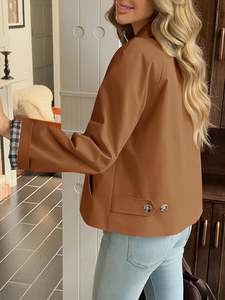 <b>Womens</b> Cropped Trench <b>Coat</b> <b>Lightweight</b> Single Breasted Windbreaker Fall Spring Fashion Outerwear - Product Image 4