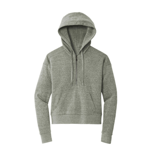 Sudadera con capucha gris ligera para mujer, jersey de media cremallera a la moda para invierno, logotipo impreso en capas en la parte delantera - Product Image 1