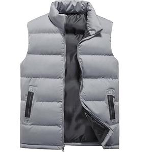 Gilet matelassé sans manches en polyester, col rabattu, grande taille, uni, doublé pour l'hiver, fin et chaud, style patchwork - Product Image 1