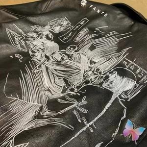 Hiver High Street Fashion ERD Vestes en toile en peau de mouton Industrie lourde Broderie Poche zippée Moto Hommes Femmes Cleanfit - Product Image 3