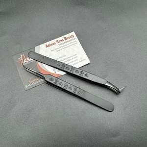 Wholesale Custom Logo Sustainable Stainless Steel Heart Print All Black Eyelash Extension <b>Tweezers</b> Custom Logo Lash <b>Tweezer</b> - Product Image 5