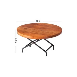 Placa de pastel redonda de madera personalizada y base de metal, Juego de 3 soportes de pastel de alta calidad de metal y madera, soporte de pastel de tamaño personalizado - Product Image 5