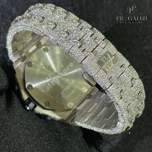 Reloj cronógrafo de acero inoxidable de 42mm para hombre, esfera numérica chapada en oro blanco y Diamante VVS Moissanite para regalo de cumpleaños de negocios - Product Image 2