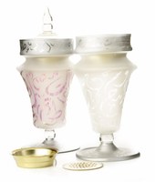 Brûleur à Bakhoor en Verre avec Couvercle en Dôme, Soufflé à la Main, Mabkhara Égyptienne, Cage Dorée à Côtes, Tige Torsadée, pour Encens Oud et Charbon