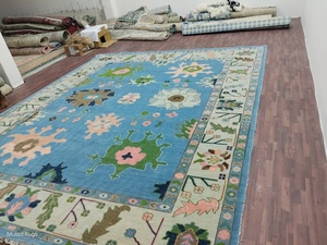 Handmade Blue Oushak Wool <b>Rug</b> Modern Boho Turkish Floral Design Carpet Soft Pastel Color Decor Area <b>Rugs</b> Tapis Set - Product Image 3