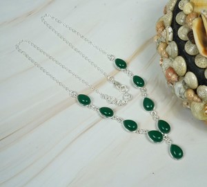 Collar con colgante de plata de ley 925 hecho a mano, piedra preciosa con forma de pera de ónix verde Natural, clásico para boda, joyería fina de Navidad - Product Image 4