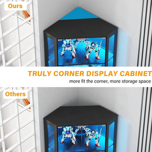 Vitrine d'angle moderne noire à LED avec porte vitrée pour figurines, boîtes mystères, salle de jeux, maison, salle à manger, école - Product Image 5