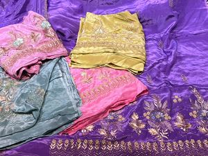 Designer moderne non cousu brodé à la main beaux costumes en soie pour femmes chères fête traditionnelle indienne à la mode - Product Image 2