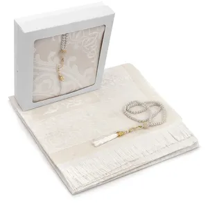 Mevlid Gift Set - 14 and Pearl Prayer Beads, Ellipse Box, Flock Coated, Mirrored Plexiglass - Blue 7*5 cm 70 gr