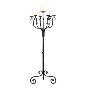 Grand candélabre à cinq bras en fer forgé avec des détails en spirale vintage pour une décoration majestueuse et une amélioration de l'ambiance des grands événements - Product Image 2