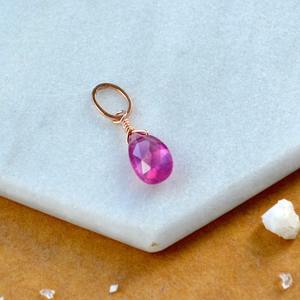 Colgante de Piedra Natalicia de Zafiro Rosa en Forma de Lágrima, Gema Rosa de Septiembre, Chapado en Oro, Joyería Delicada - Product Image 2