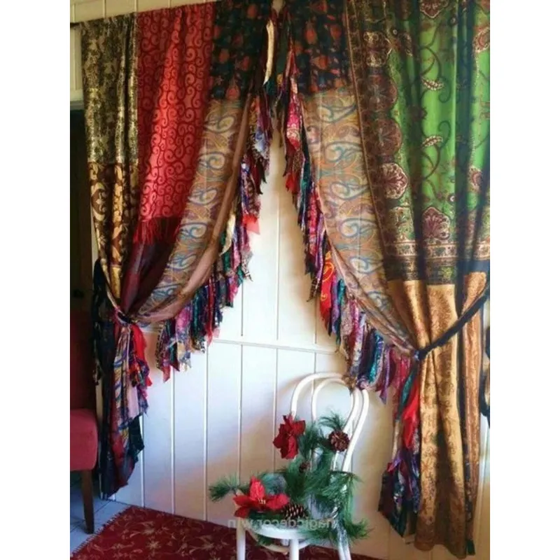 Оптовая продажа, занавески, индийские сари, лоскутные занавески ручной работы для богемного декора окон, винтажные занавески в стиле хиппи для спальни и кровати