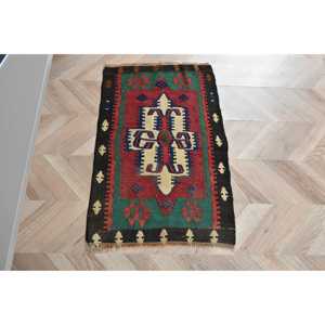 1.8x2.7 ft Turkish Rug Small Vintage <b>Red</b> Patchwork <b>Wool</b> Rug with Latex Backing Eco-Friendly - Product Image 1