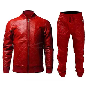Men Genuine Leather Hooded Fleece <b>Lined</b> Jacket and <b>Pants</b> Set High End Biker Style Tracksuit Winter Urban Street Fashion Wear - Product Image 1